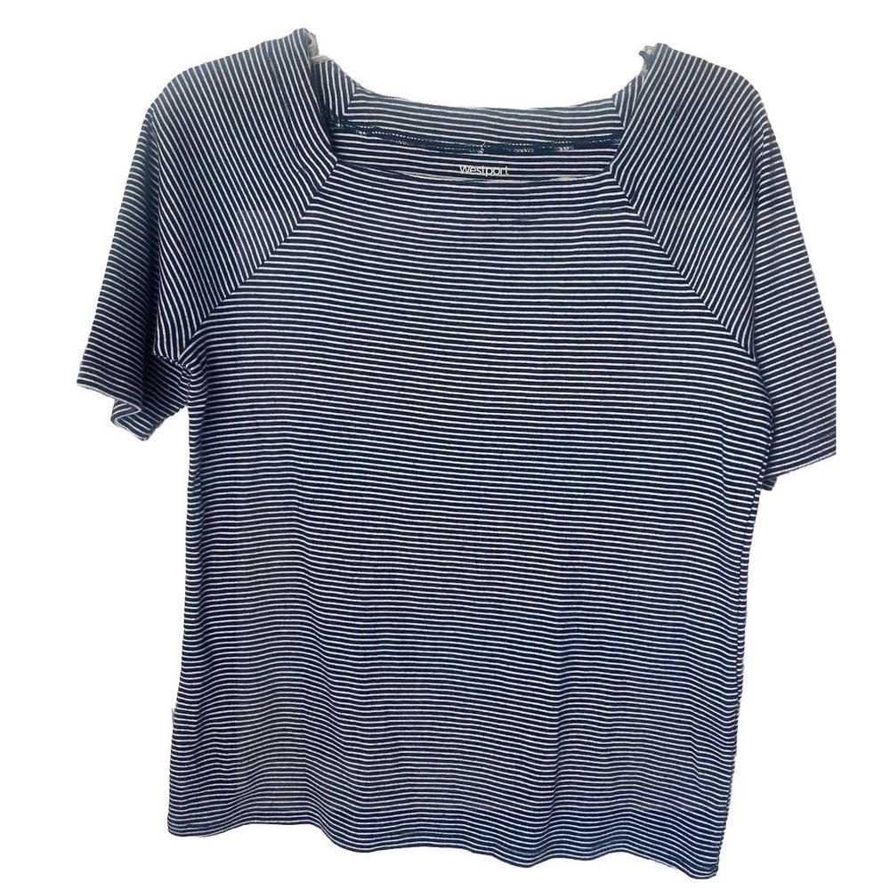 westport womens S top Square Neck Short Sleeves Black & White Nautical Preppy